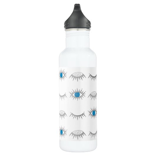 Evil Eye Eyelashes Nazar Mati Pattern Silver Blue Waterfles (Rechts)