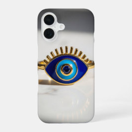 Evil Eye Gold Ring on Marble Background iPhone 16 Hoesje
