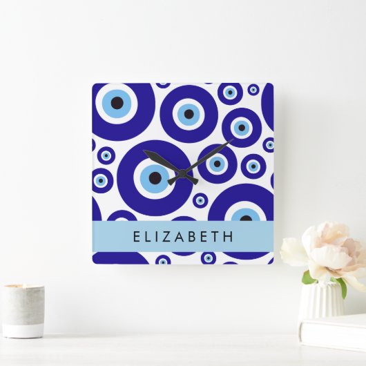 Evil Eye, Greek Eye, Turkish Eye, Mati, Your Name Vierkante Klok (Huis)