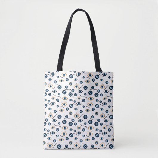 Evil Eye Grieks patroon: "Ftou Ftou" Amulet Tote Bag (Voorkant)