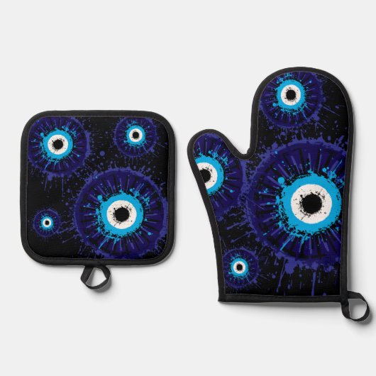 🧿 Evil Eye Kitchen Guardian Ovenwant & Pannenlap Set (Voorkant)