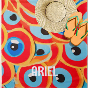 Evil Eye Kleurrijke Rode Blauwe Strandhanddoek Strandlaken