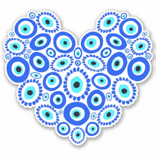 Evil Eye Love Heart Blue Sticker (Voorkant)