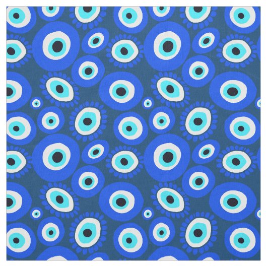 Evil Eye Mediterraan Blauw Wit Ogen Patroon Stof (Swatch)