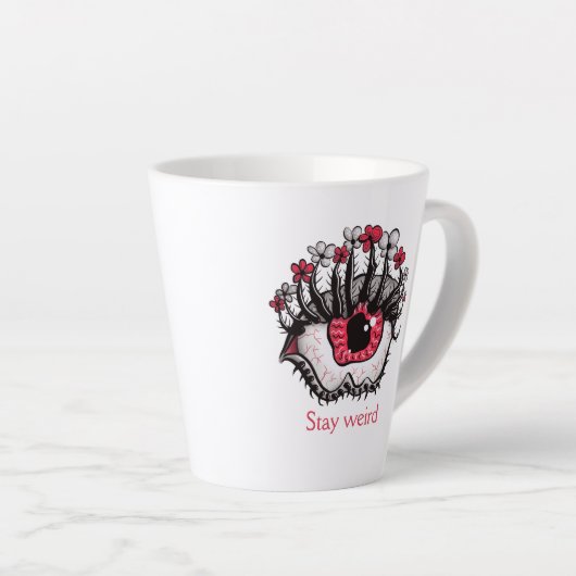 Evil Eye Melt Creepy Psychedelic Horror Blijf raar Latte Mok (Rechterhoek)