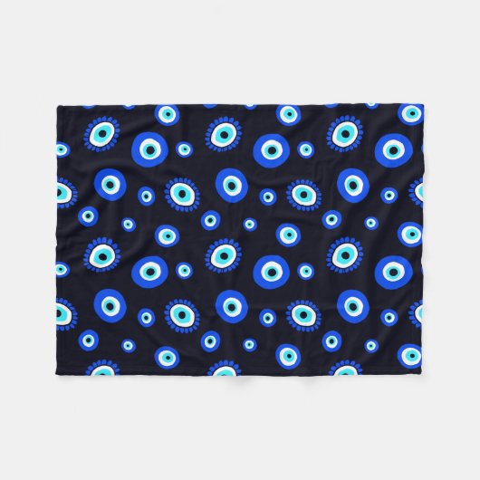 Evil Eye Midnight Blue en Aqua Grieks Oogpatroon Fleece Deken (Voorkant (Horizontaal))