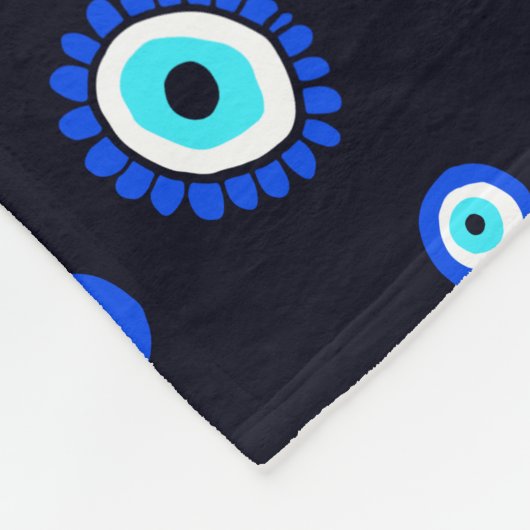 Evil Eye Midnight Blue en Aqua Grieks Oogpatroon Fleece Deken (Hoek)