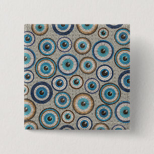 Evil Eye Mosaic Tile Pattern Vierkante Button 5,1 Cm