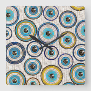 Evil Eye Mosaic Tile Pattern Vierkante Klok