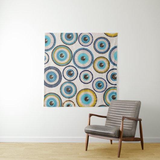 Evil Eye Mosaic Tile Pattern Wandkleed (In situ)