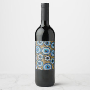 Evil Eye Mosaic Tile Pattern Wijn Etiket