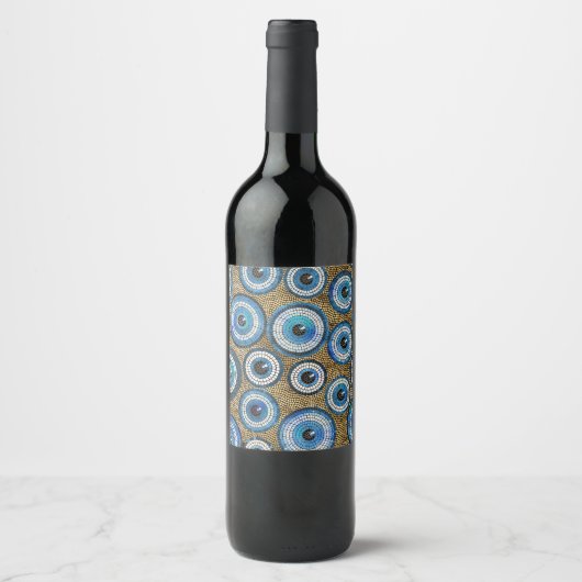 Evil Eye Mosaic Tile Pattern Wijn Etiket (Voorkant)