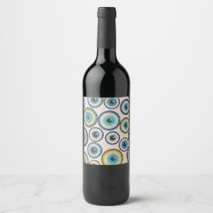Evil Eye Mosaic Tile Pattern Wijn Etiket