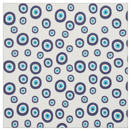 Evil Eye Navy Blue en Aqua Cirkels op Wit Stof