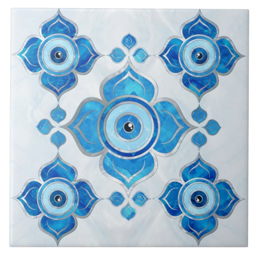 Evil Eye Ornament Blues en Pearl Tegeltje (Voorkant)