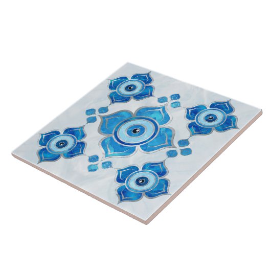 Evil Eye Ornament Blues en Pearl Tegeltje (Zijkant)