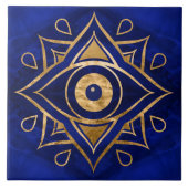 Evil Eye Ornament Goud en Blauw Marmer Tegeltje (Voorkant)