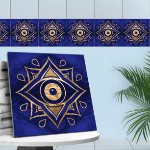 Evil Eye Ornament Goud en Blauw Marmer Tegeltje