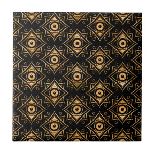 Evil Eye Ornament Pattern - Black and Gold Tegeltje