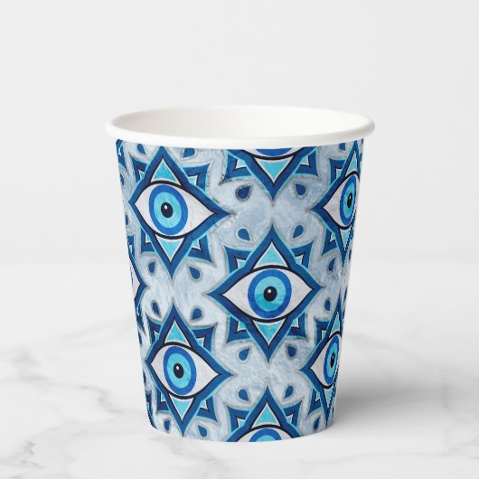 Evil Eye Ornament Pattern - Blues and silver Papieren Bekers (Achterkant)