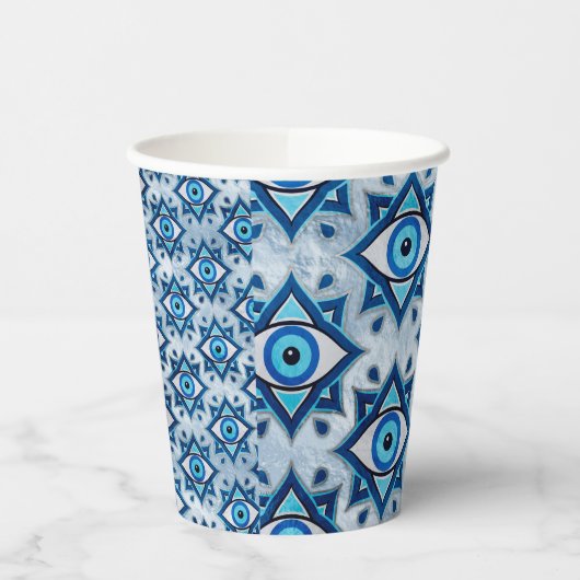 Evil Eye Ornament Pattern - Blues and silver Papieren Bekers (Links)