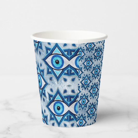 Evil Eye Ornament Pattern - Blues and silver Papieren Bekers (Rechts)