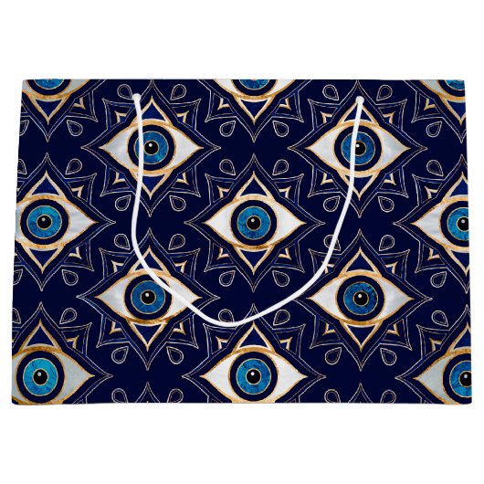 Evil Eye Ornament Pattern - Dark Blue and gold Groot Cadeauzakje (Voorkant)