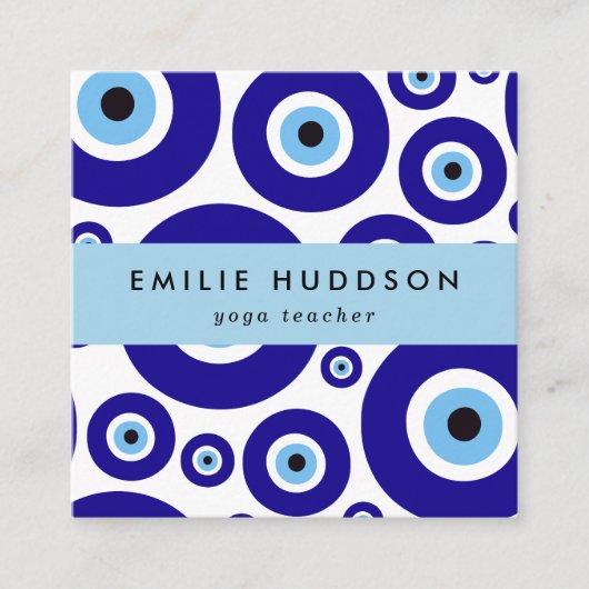 Evil Eye Pattern, Greek Eye, Nazar, Yoga Teacher Vierkante Visitekaartje (Voorkant)