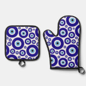 Evil Eye Pattern, Greek Eye, Turkish Eye, Nazar Ovenwant & Pannenlap Set (Voorkant)