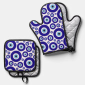 Evil Eye Pattern, Greek Eye, Turkish Eye, Nazar Ovenwant & Pannenlap Set (Voorkant / Achterkant)