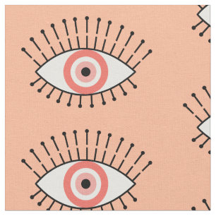 Evil Eye Pattern in koraal roze en wit Stof