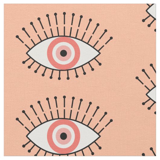 Evil Eye Pattern in koraal roze en wit Stof (Close Up)