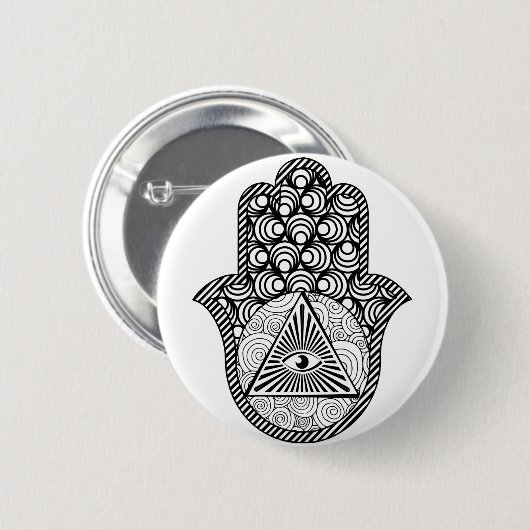 Evil Eye Protection Hamsa Ronde Button 5,7 Cm (Voorkant /achterkant)