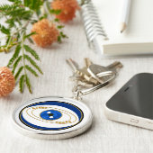 Evil Eye Silver Round Sleutelhanger (Zijkant)