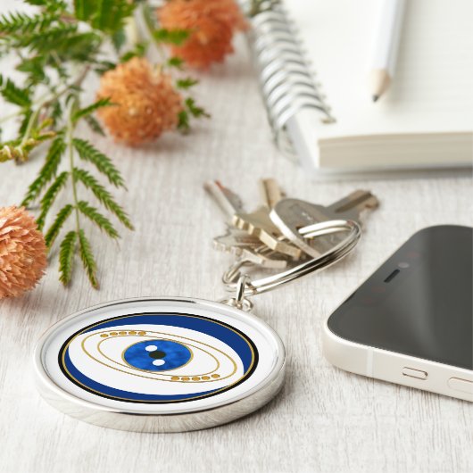 Evil Eye Silver Round Sleutelhanger (Zijkant)