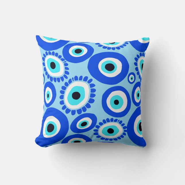 Evil Eye Symbool Aqua Blue Kussen (Voorkant)
