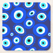 Evil Eye Symbool Blauw en Wit Patroon Kartonnen Onderzetters (Voorkant)