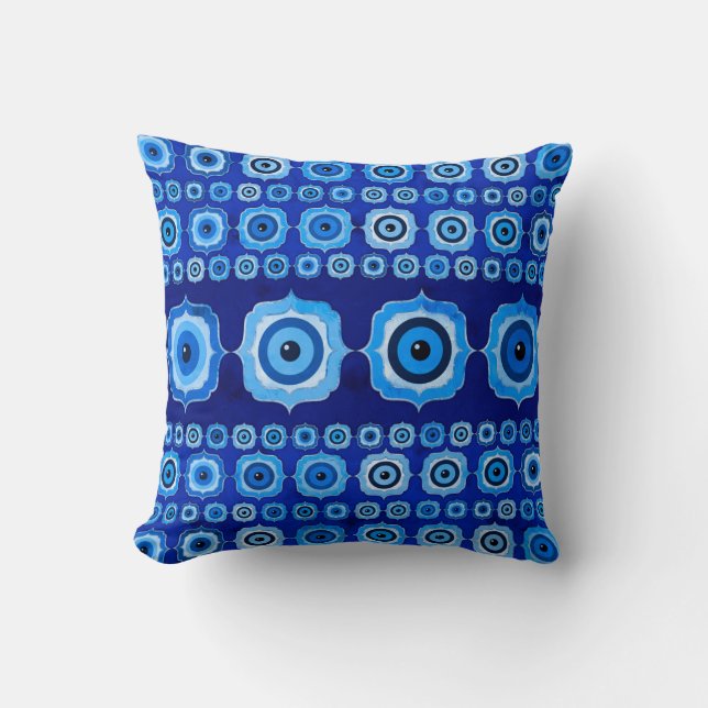 Evil Eye Tile Ornament - Blue glass and silver Kussen (Voorkant)