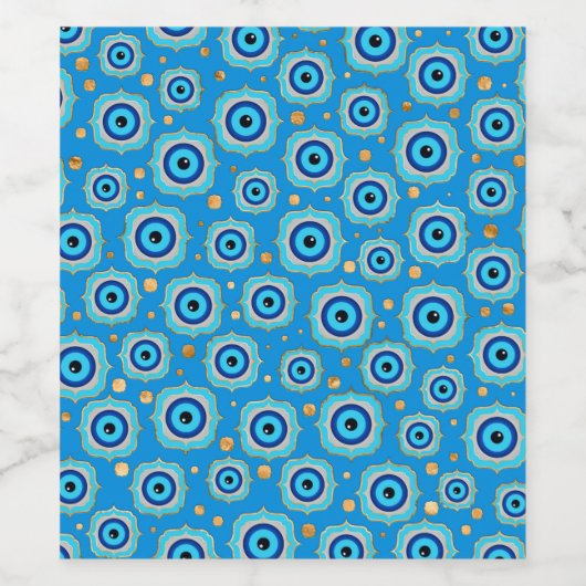Evil Eye Tile Pattern - Blue and gold Wijn Etiket (Enkel label)