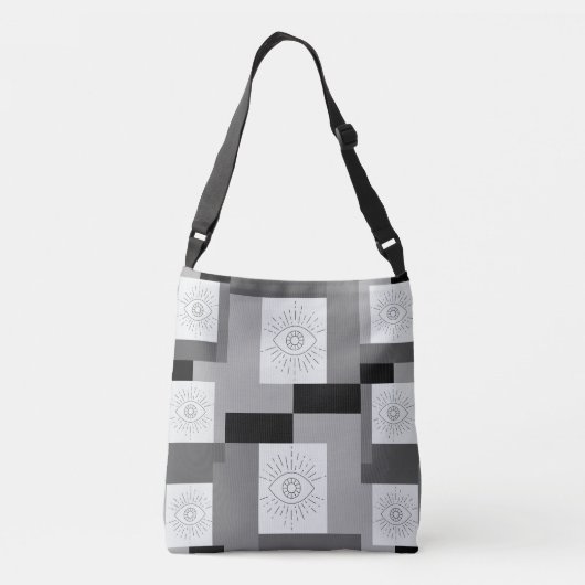 Evil eye Zwart, Wit en Grijs grafisch ontwerp Crossbody Tas (Achterkant)