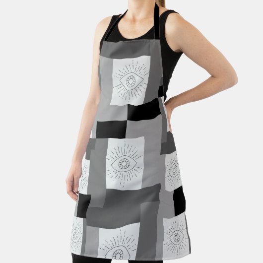 Evil eye Zwart, Wit en Grijs grafisch ontwerp Schort (Insitu)