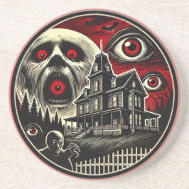 Evil Eyes Haunted House Halloween Zandsteen Onderzetter