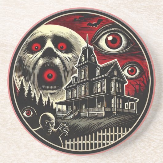 Evil Eyes Haunted House Halloween Zandsteen Onderzetter (Voorkant)