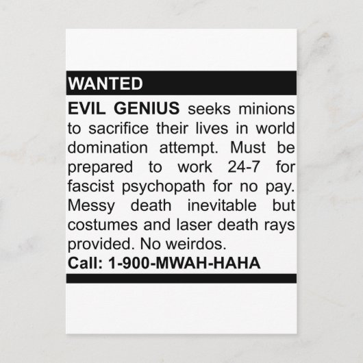 Evil Genius Ad Briefkaart (Voorkant)