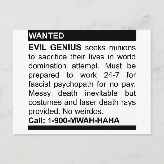 Evil Genius Ad Briefkaart (Voorkant)