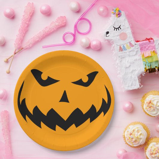 Evil Jack-o-Lantern Halloween Pumpkin Face Mwahaha Papieren Bordje (Feest)