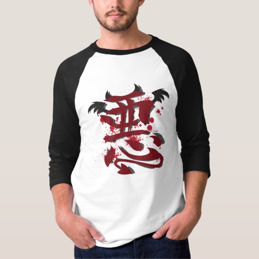 Evil Kanji Mannen 3/4-inch Raglan Shirt (Voorkant)