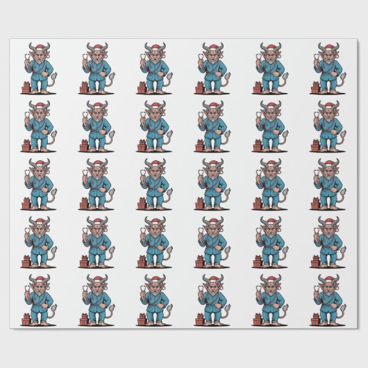 Evil Krampus Nurse Scrubs Nursing Christmas Cadeaupapier (Vlak)