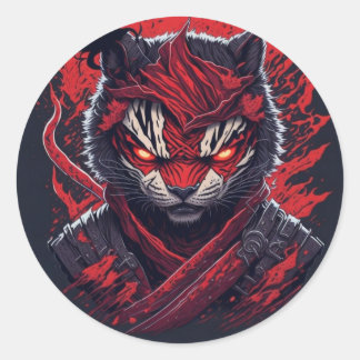 Evil Ninja Tiger Ontworpen Ronde Sticker