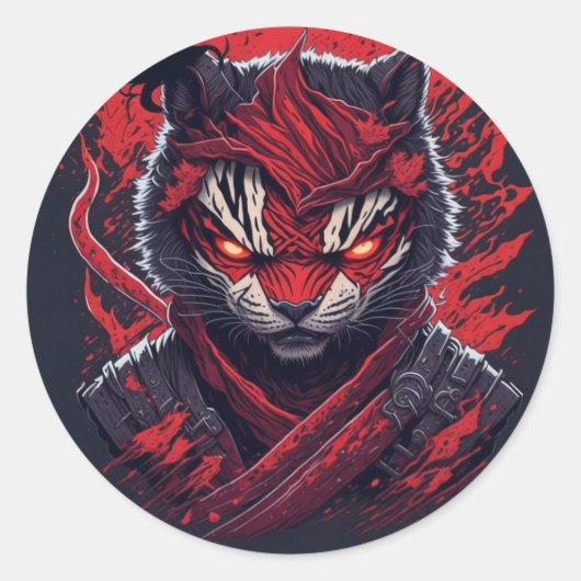 Evil Ninja Tiger Ontworpen Ronde Sticker (Voorkant)